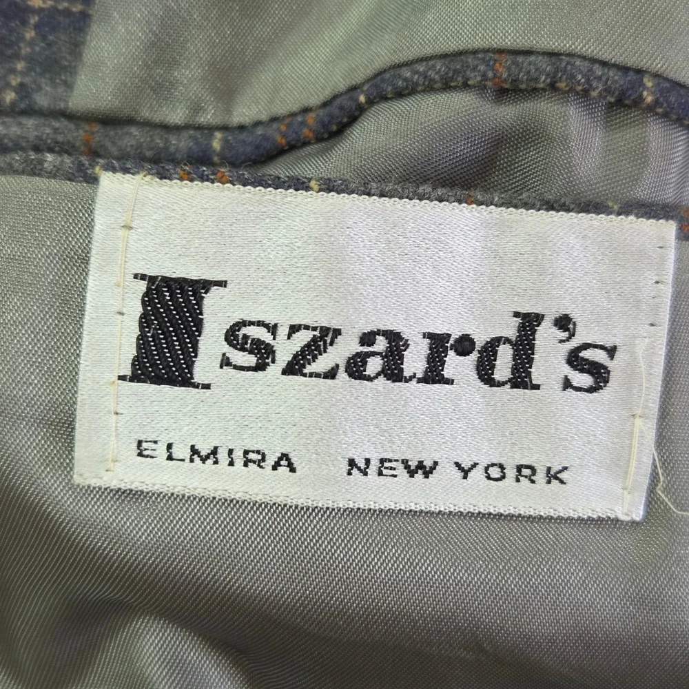 Iszard's Plaid Blazer Mens 44R Grey Blue‎ Orange Vintage Two Button Sport Coat